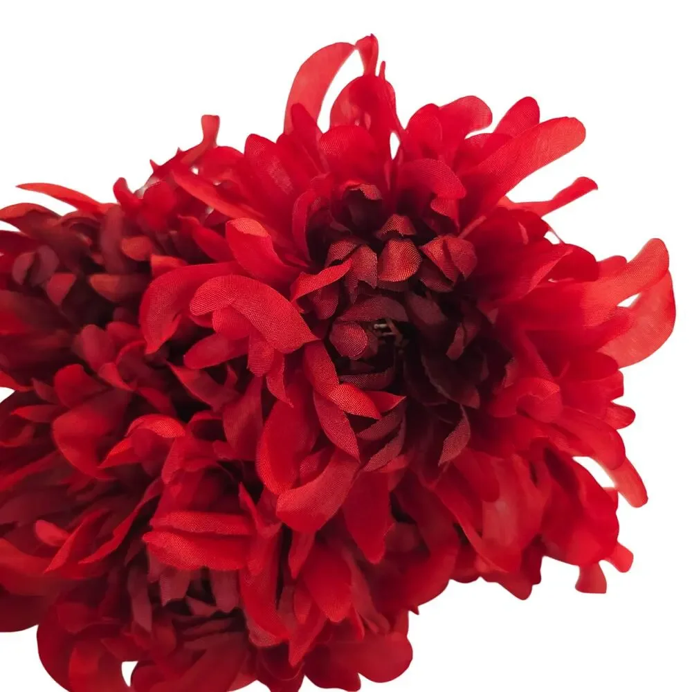 26 Pcs Red Artificial Silk Mum Flower Stems Chrysanthemum Fall Floral Craft Lot